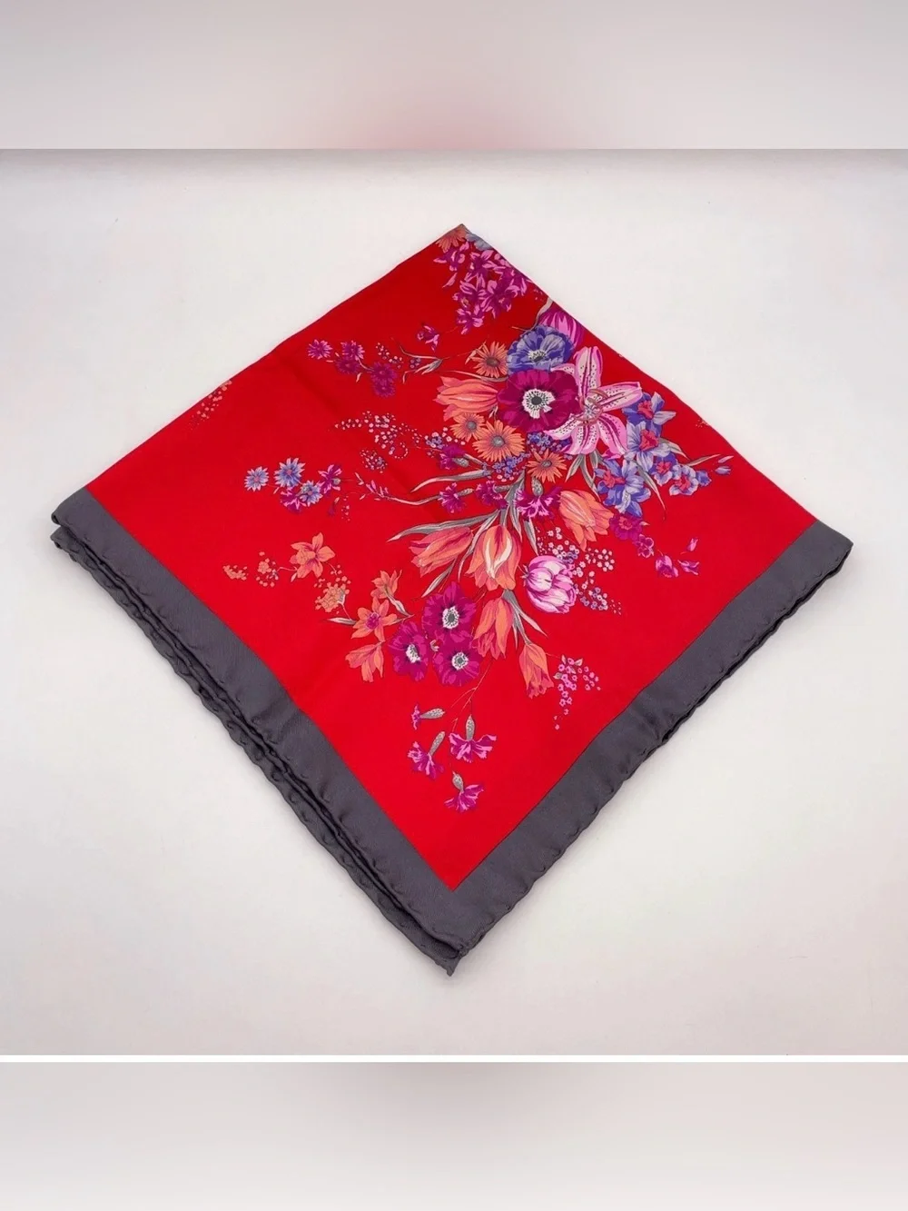 CHRISTIAN DIOR Vintage 80’s Rare Romantic 100% Silk Red Floral Square Scarf